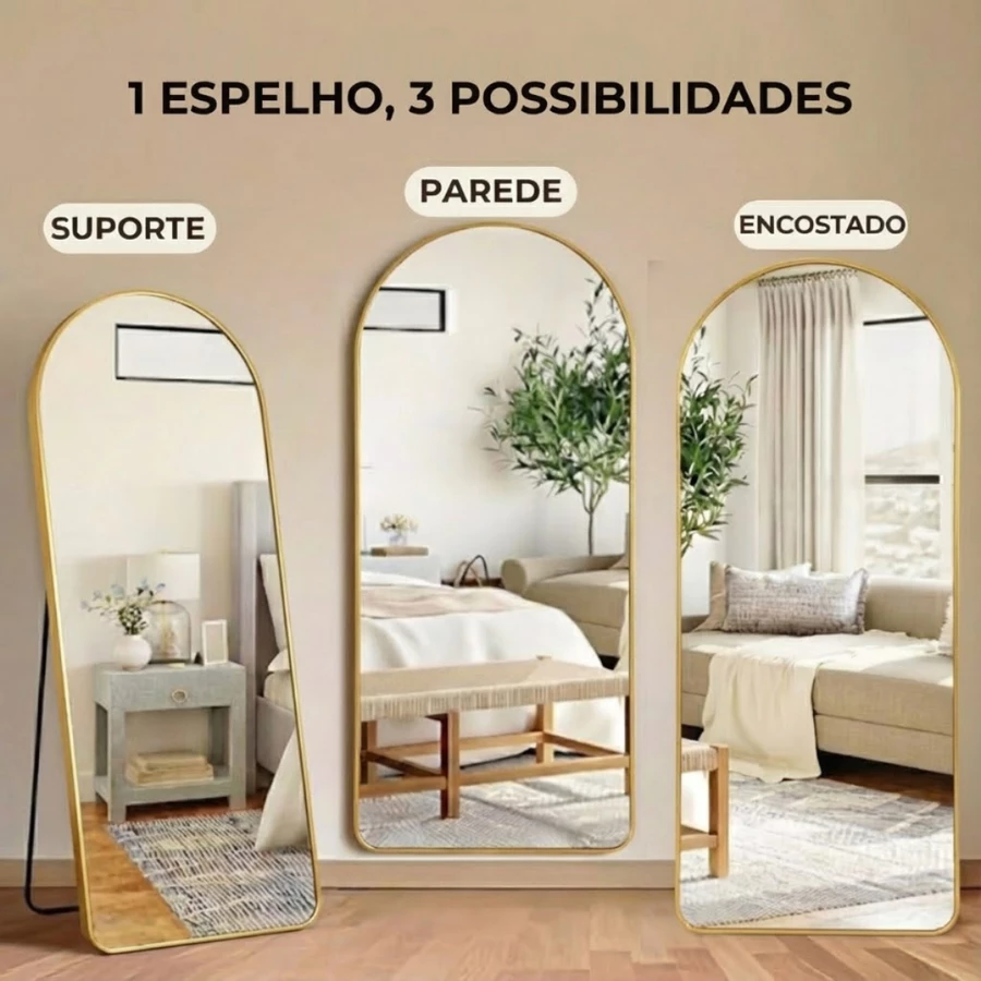 Espelho Oval Grande Corpo Inteiro 170x70cm com Moldura LED - Para Quarto, Closet e Salão